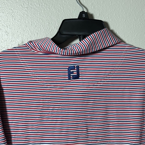 FJ Foot Joy Polo Shirt Men Blue/Red Striped Performance Short Sleeve size Large - Picture 8 of 10